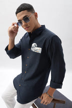The "Turtle Cove" Wave Blue Embroidery Shirt