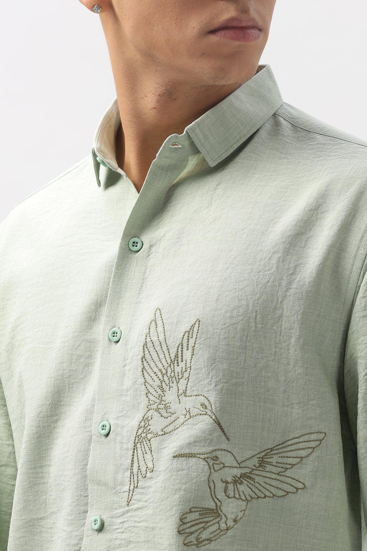 Humming(Way) Birds Vienna Green Embroidery Shirt