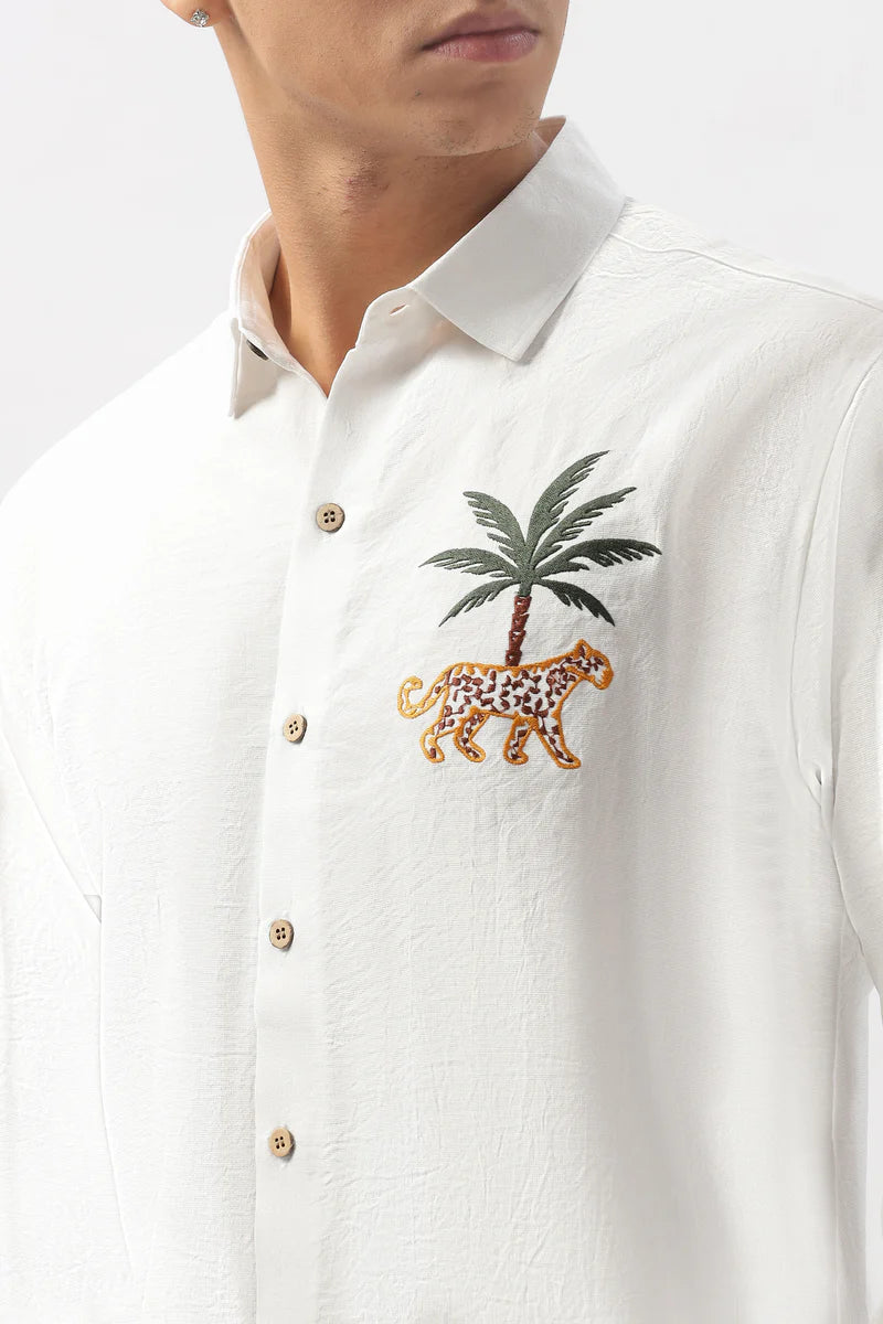 Mountains Vs Beaches 100% Cotton Embroidery Shirt