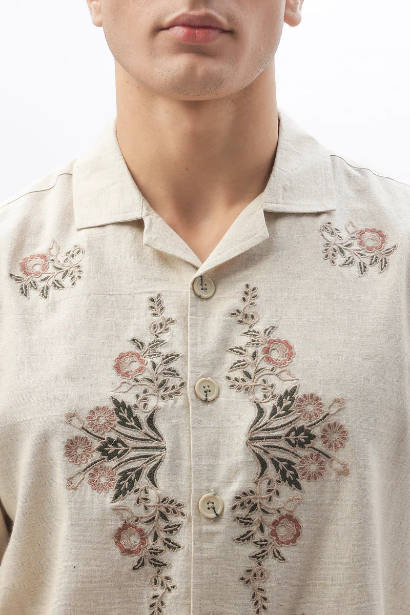 Zeus Floral Embroidery Linen Shirt