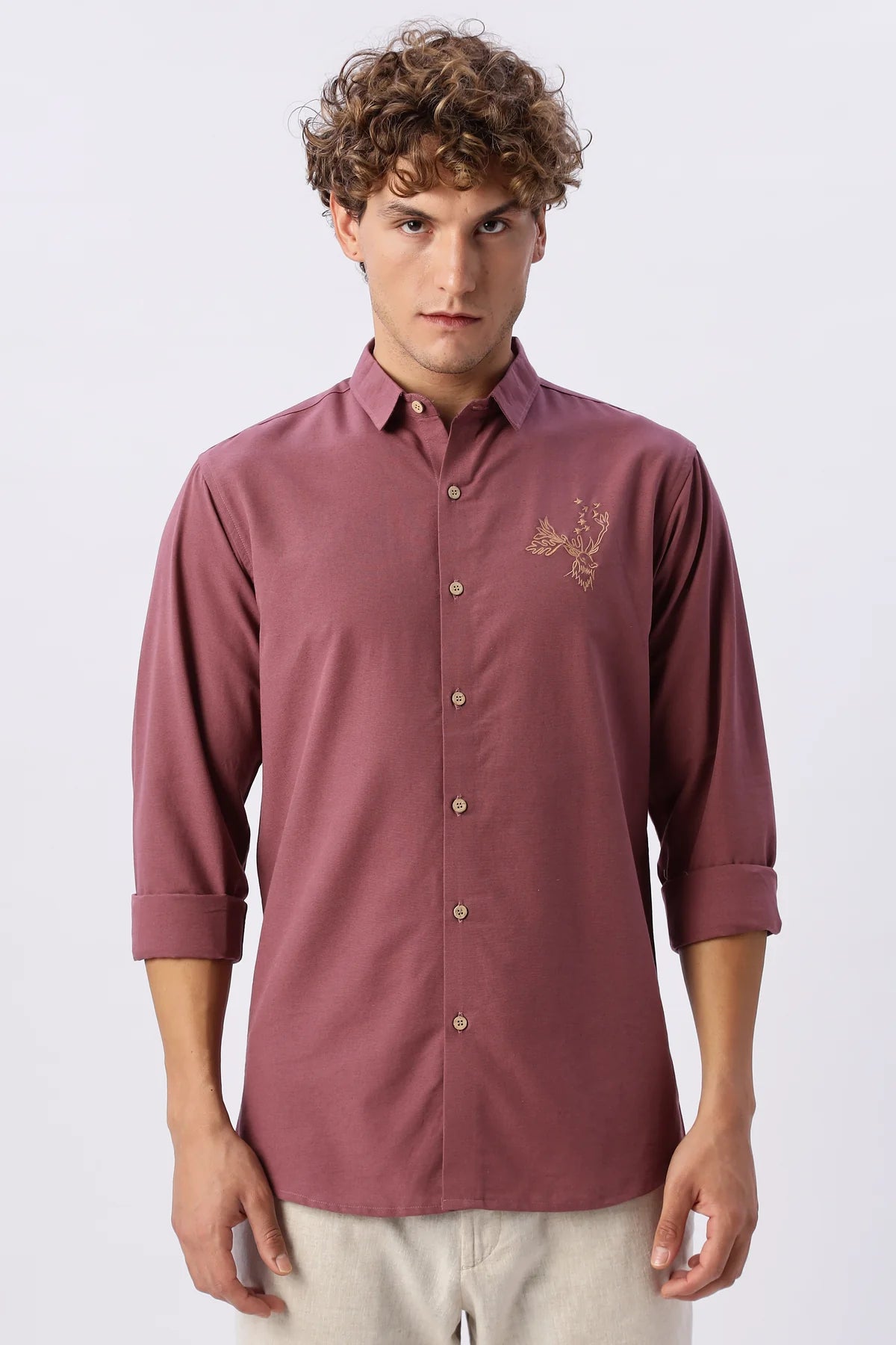 Arctic Reindeer Pink Embroidered Shirt