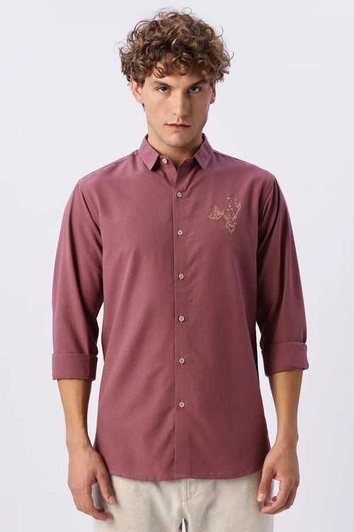 Arctic Reindeer Pink Embroidered Shirt