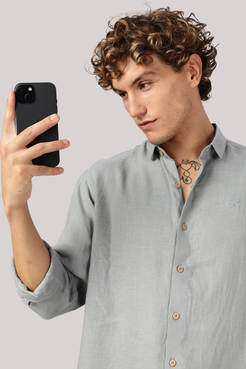 Grey 100% Linen 60s Lea Shirt