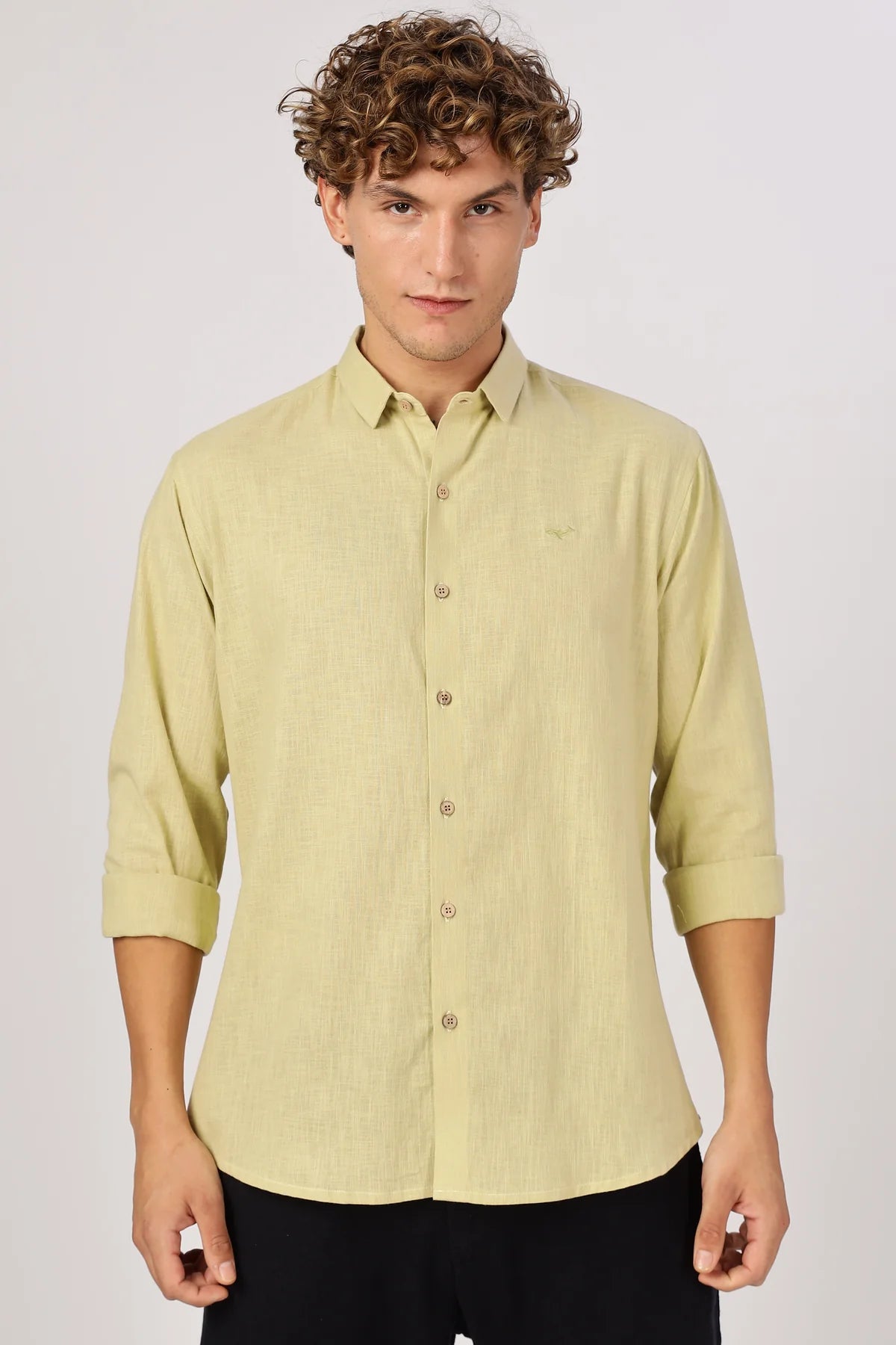 Fresh Pistachio 100% Cotton Mock-Linen Essential Shirt