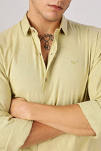 Fresh Pistachio 100% Cotton Mock-Linen Essential Shirt