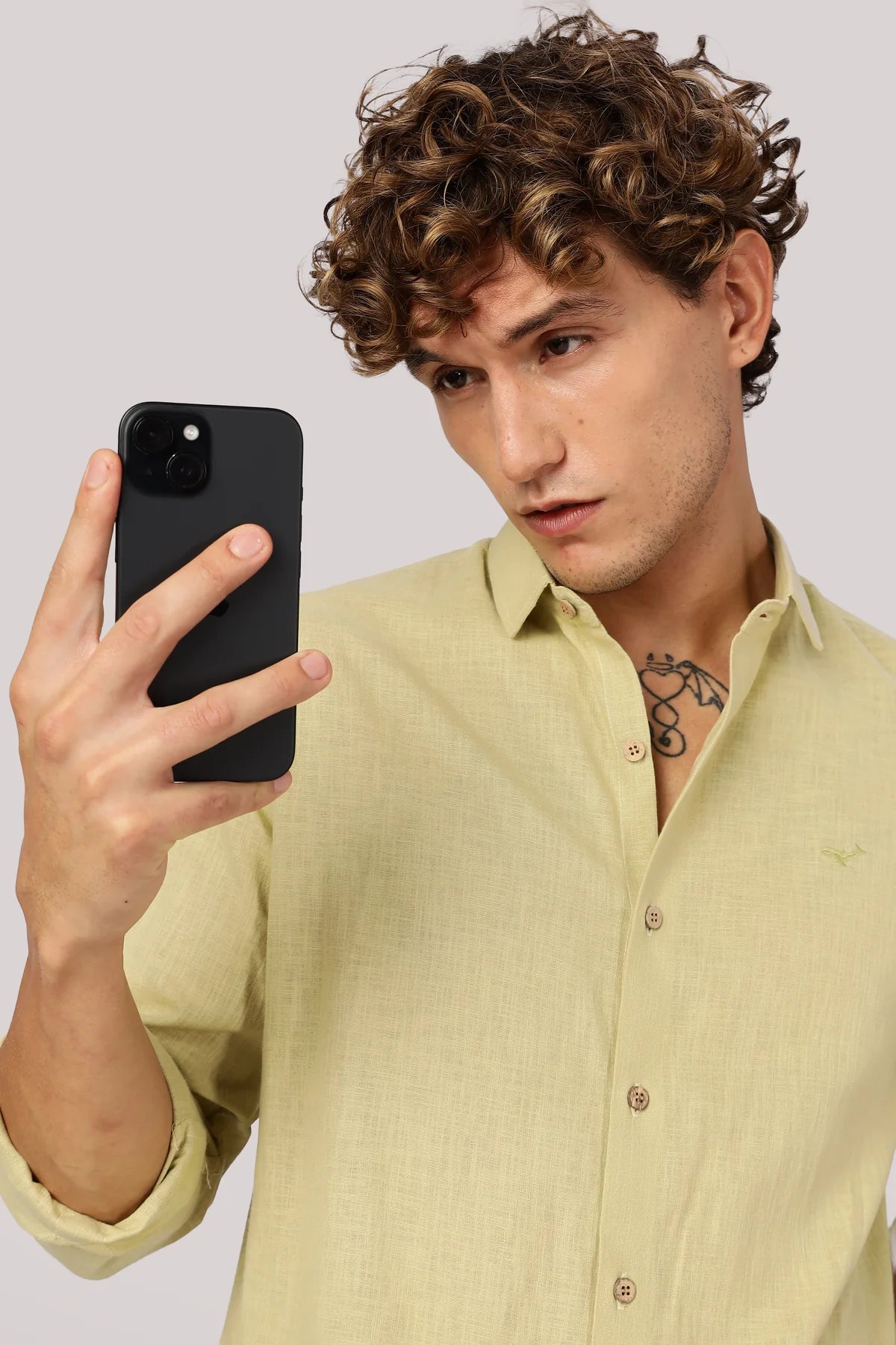 Fresh Pistachio 100% Cotton Mock-Linen Essential Shirt