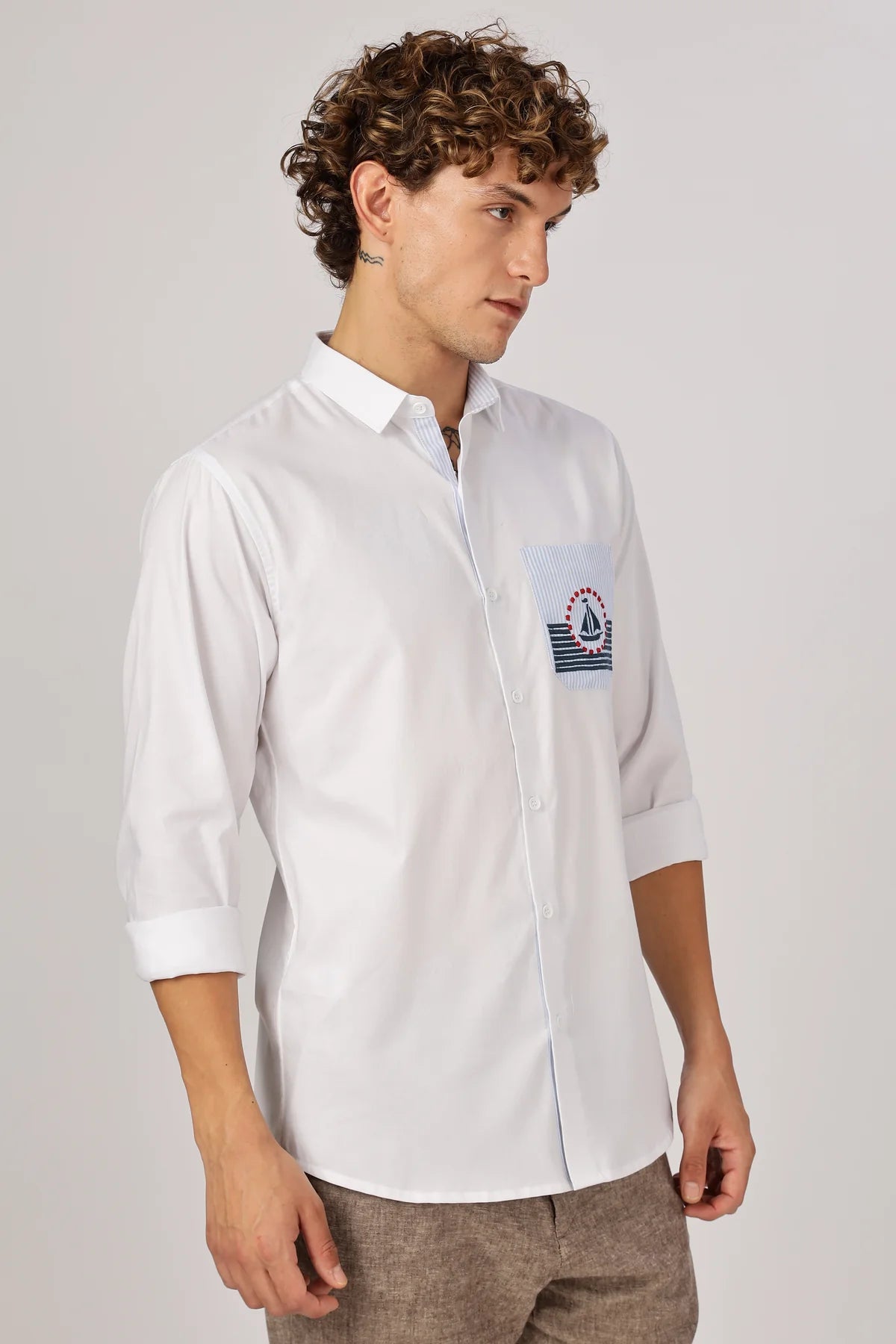 Whispers of the Coastline Embroidery Shirt