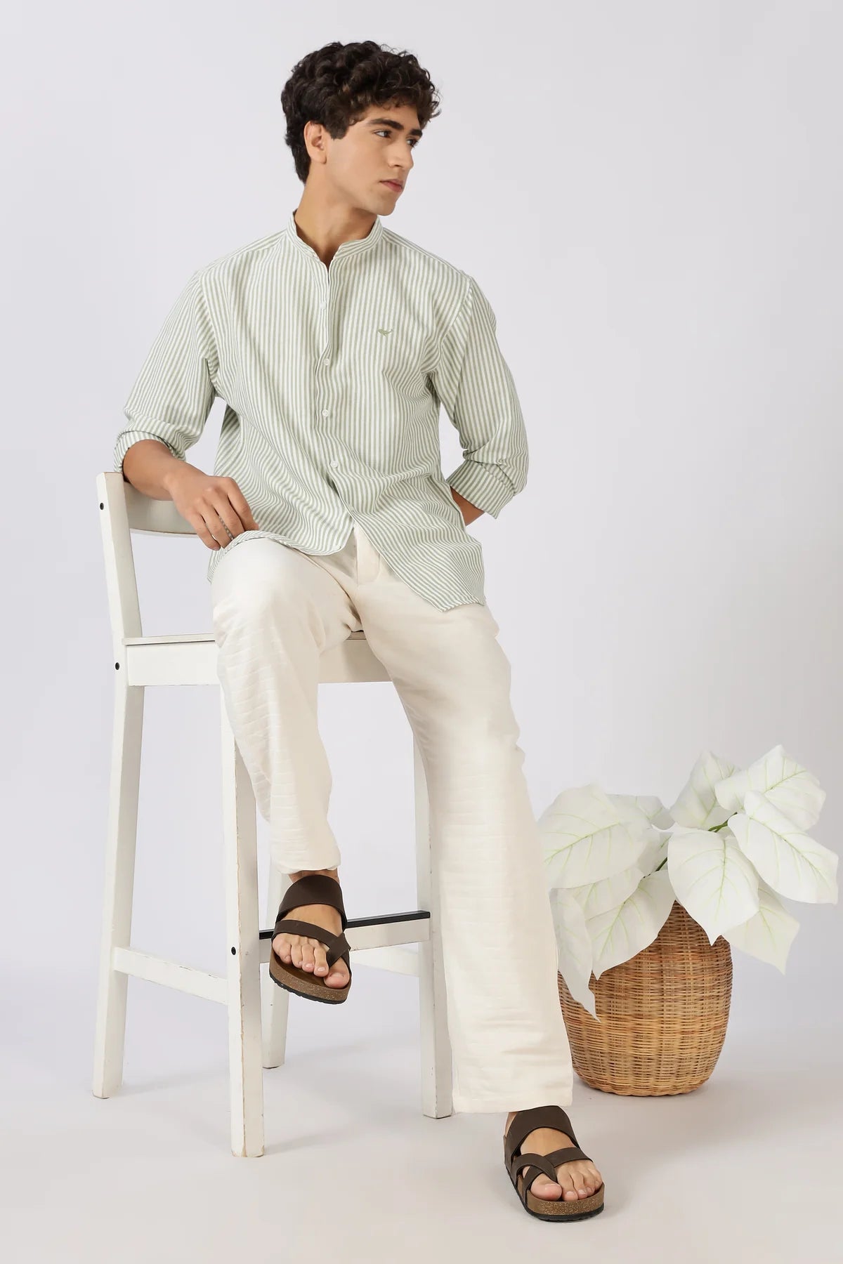 Seagrass Stripe Mandarin Collar Shirt