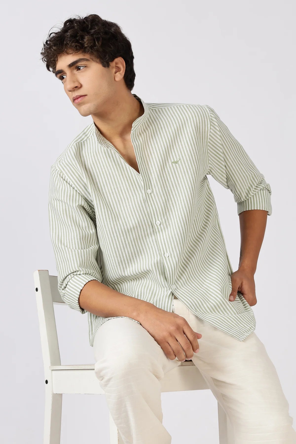 Seagrass Stripe Mandarin Collar Shirt