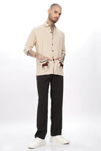 Cavallo Beige Full Sleeves Embroidery Shirt