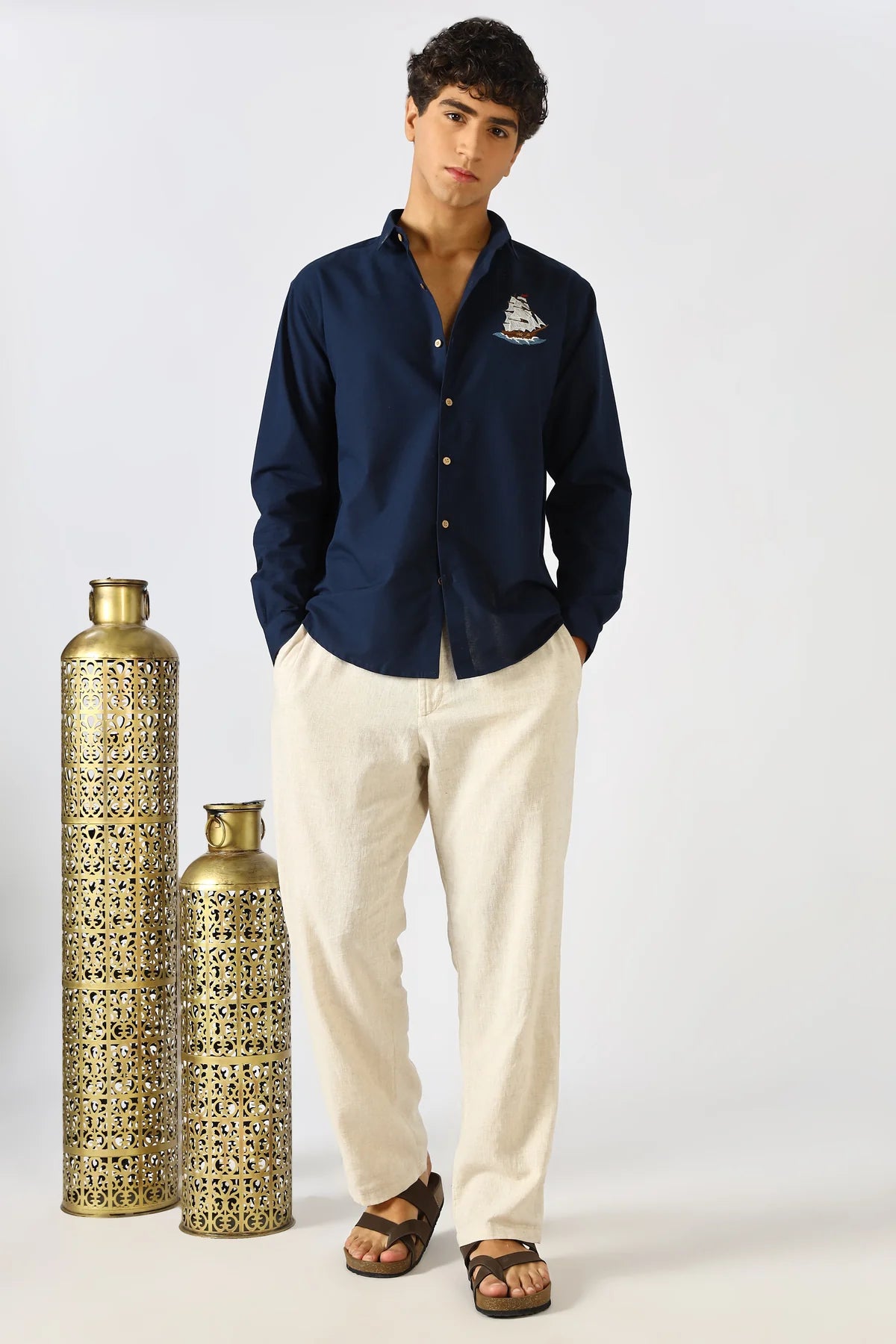 Ocean Voyage Blue Embroidered Shirt