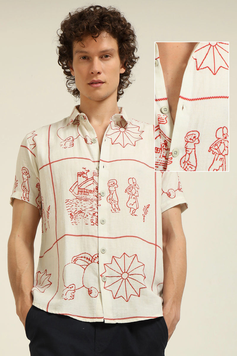 Story Print on Cotton Half-sleeve Shirt