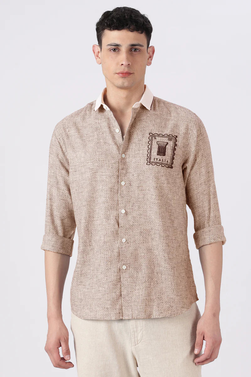 Italia Stamp Cotton Regular Fit Brown Embroidered