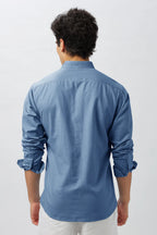 Emblem of Peace Blue Embroidery Linen Shirt