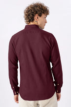 Classic Burgundy Linen Blend No Logo Regular Fit Maroon Shirt