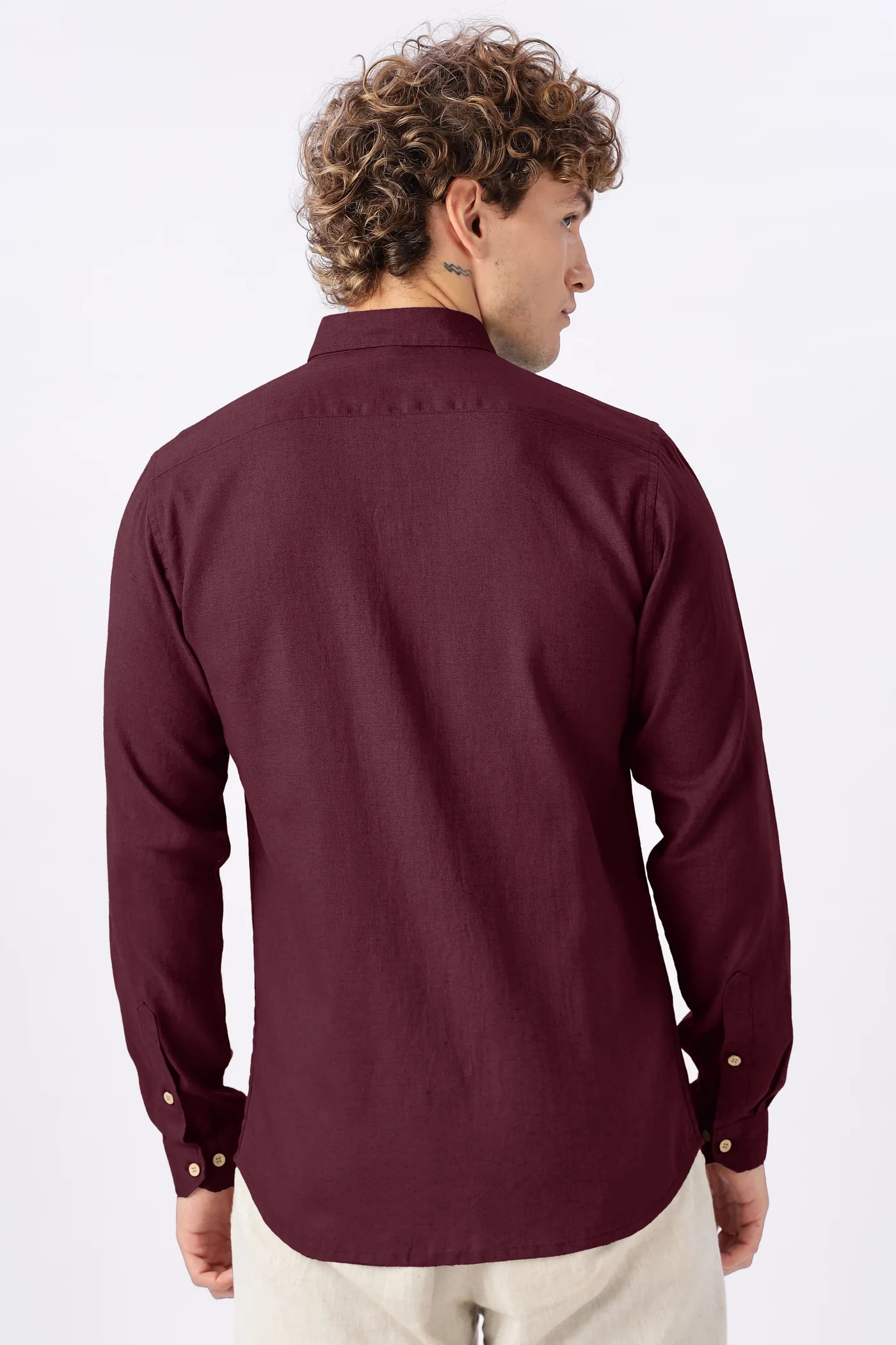 Classic Burgundy Linen Blend No Logo Regular Fit Maroon Shirt