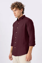 Classic Burgundy Linen Blend No Logo Regular Fit Maroon Shirt