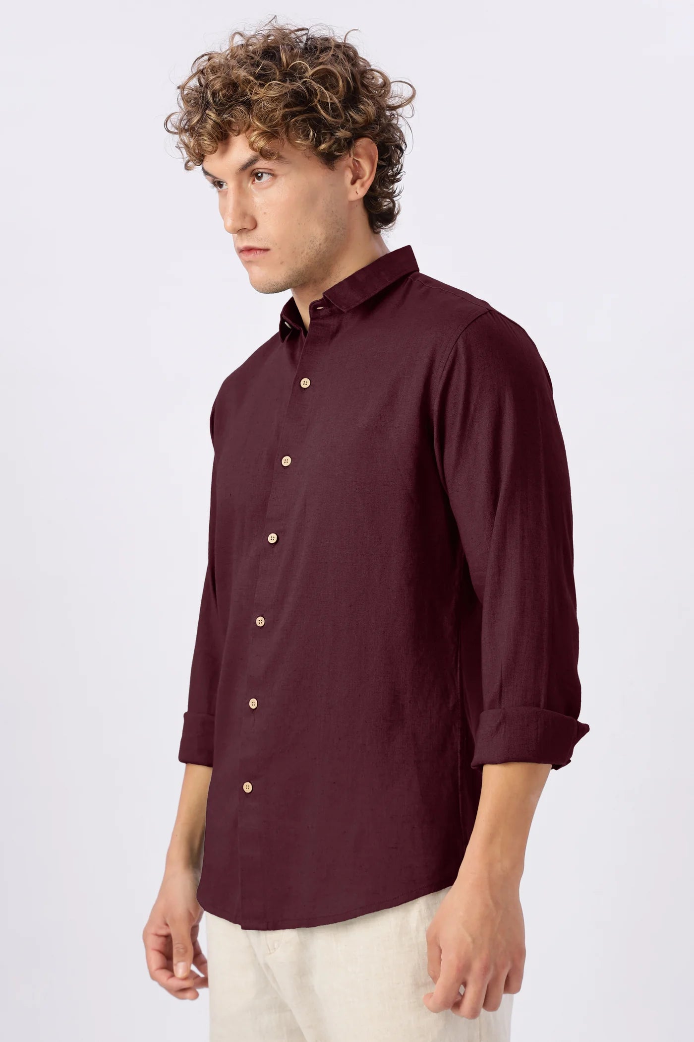 Classic Burgundy Linen Blend No Logo Regular Fit Maroon Shirt