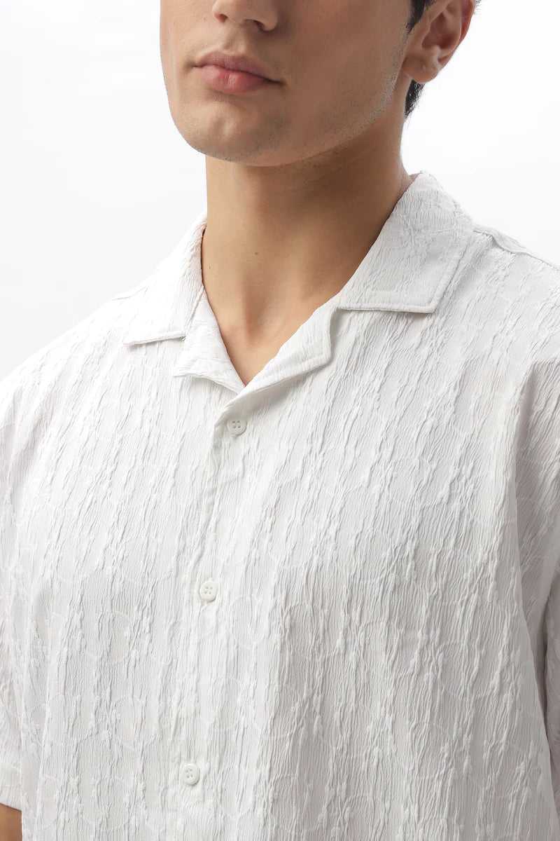 Tulum White Textured Cuban Collar Shirt