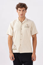Atlantic Beige Muntjac Box Fit Embroidery Shirt