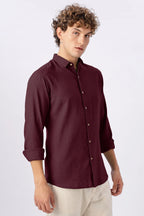 Classic Burgundy Linen Blend No Logo Regular Fit Maroon Shirt