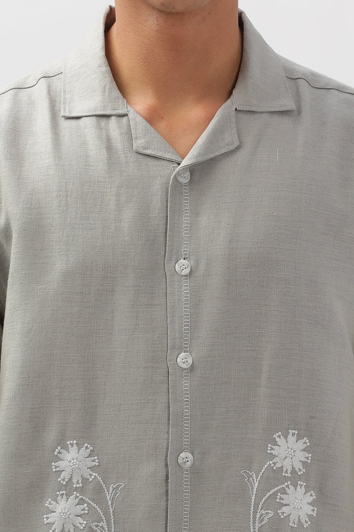 Valencia Grey All Over Embroidery Shirt