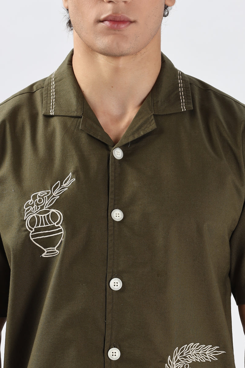 Oslo Olive Green Pottery Embroidery Shirt