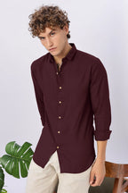 Classic Burgundy Linen Blend No Logo Regular Fit Maroon Shirt