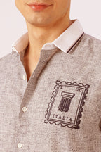Italia Stamp Cotton Regular Fit Brown Embroidered