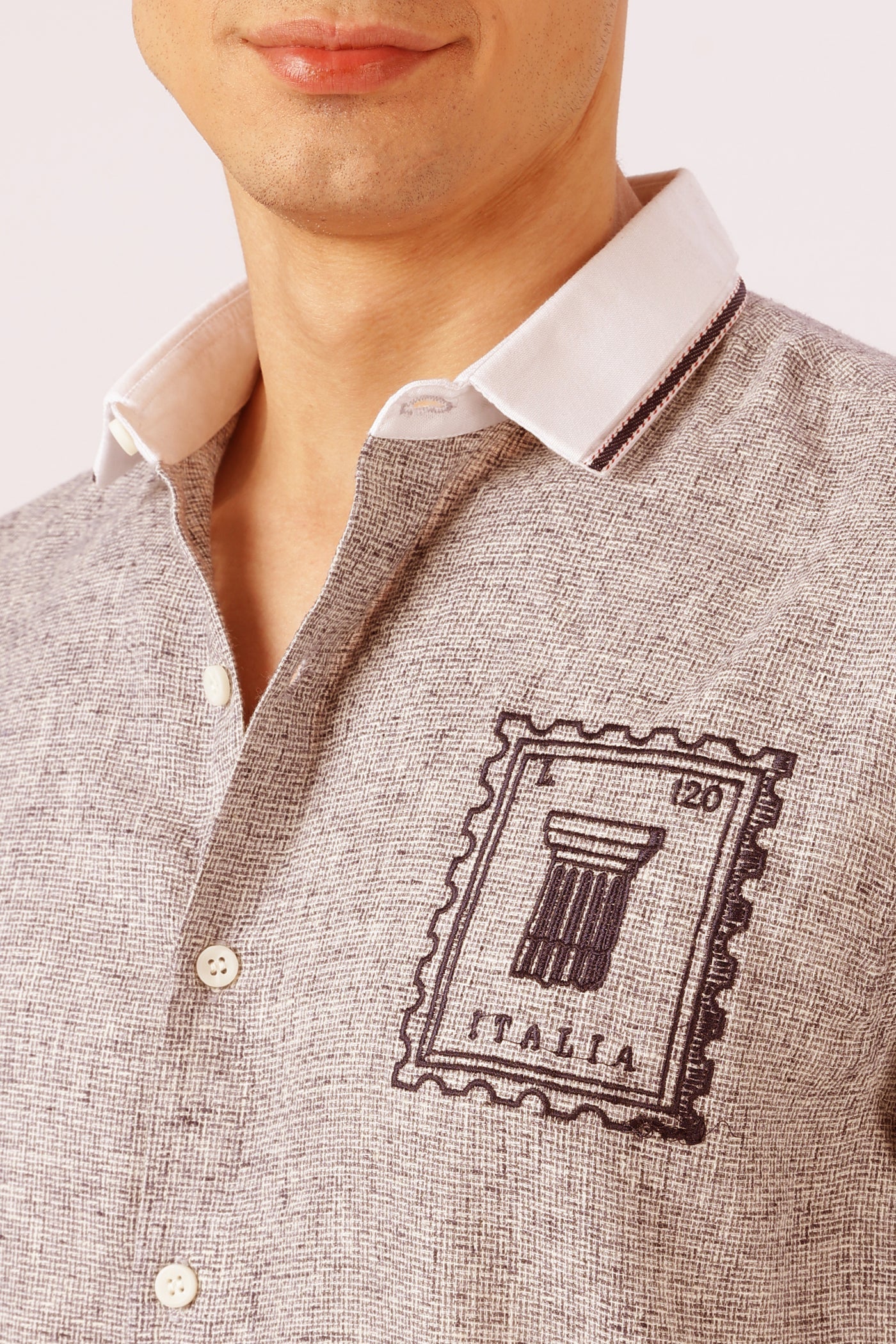 Italia Stamp Cotton Regular Fit Brown Embroidered
