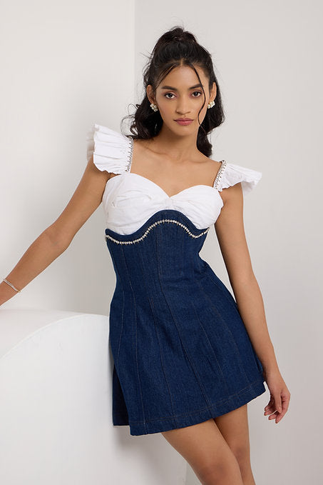 Corset Mini Skirt with Ruffle Sleeves Top