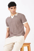 Sienna Stripe Knit Slim Fit Brown Polo T-Shirt