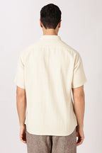Sunflight Cotton Regular Fit Beige Embroidered Shirt