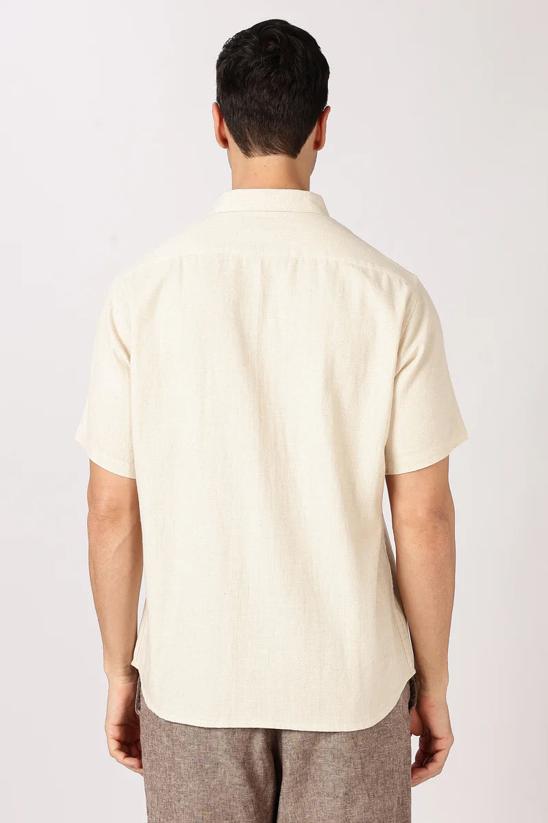 Sunflight Cotton Regular Fit Beige Embroidered Shirt