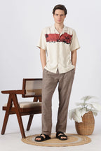 Desert Caravan Cotton Box Fit Beige Printed Shirt