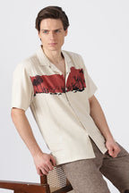 Desert Caravan Cotton Box Fit Beige Printed Shirt