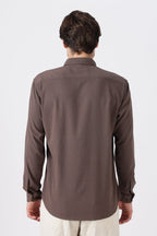 Imperial Dragon Cotton Regular Fit Brown Embroidered Shirt