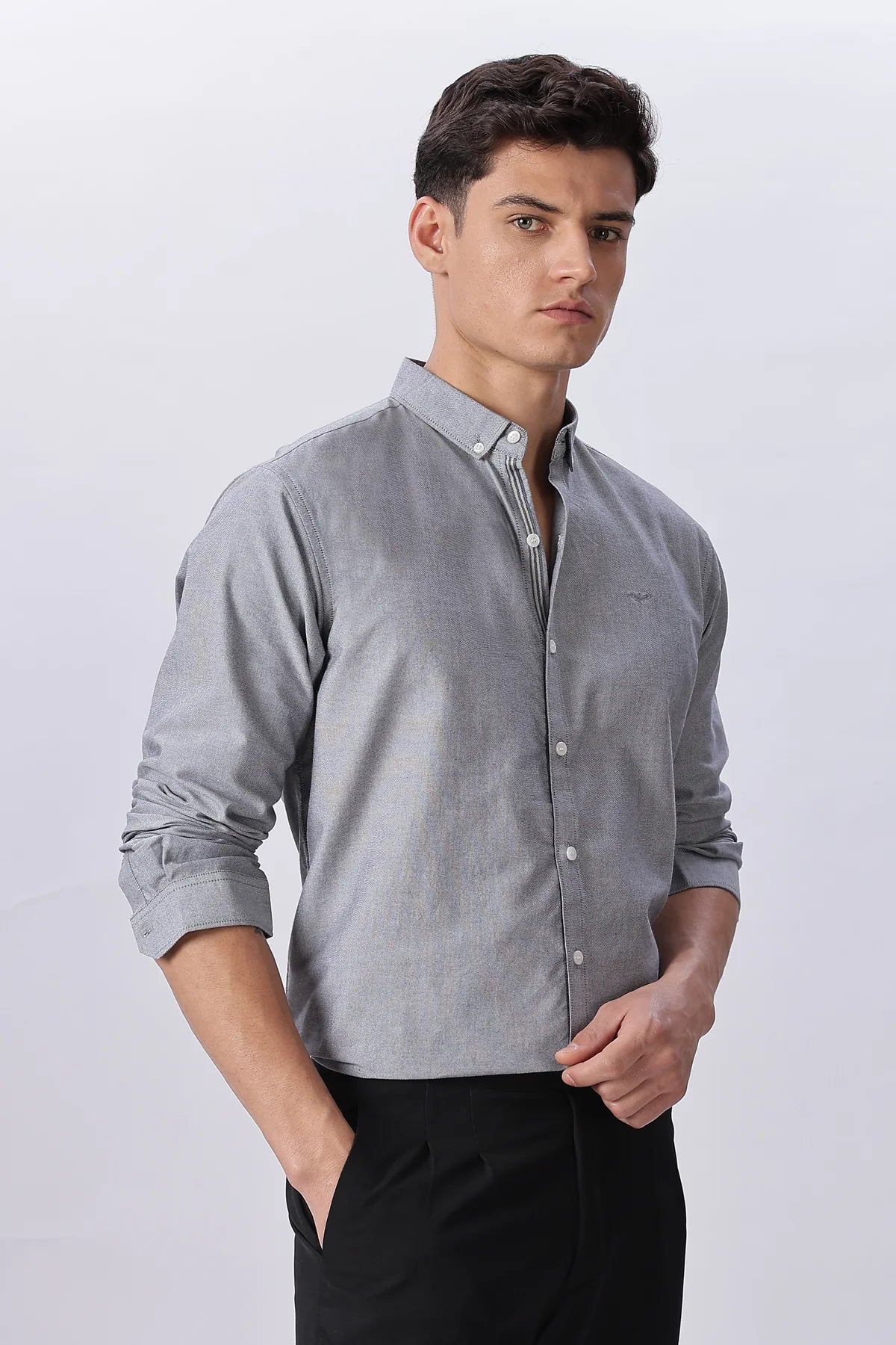 Milan Grey Pre-washed Oxford Shirt