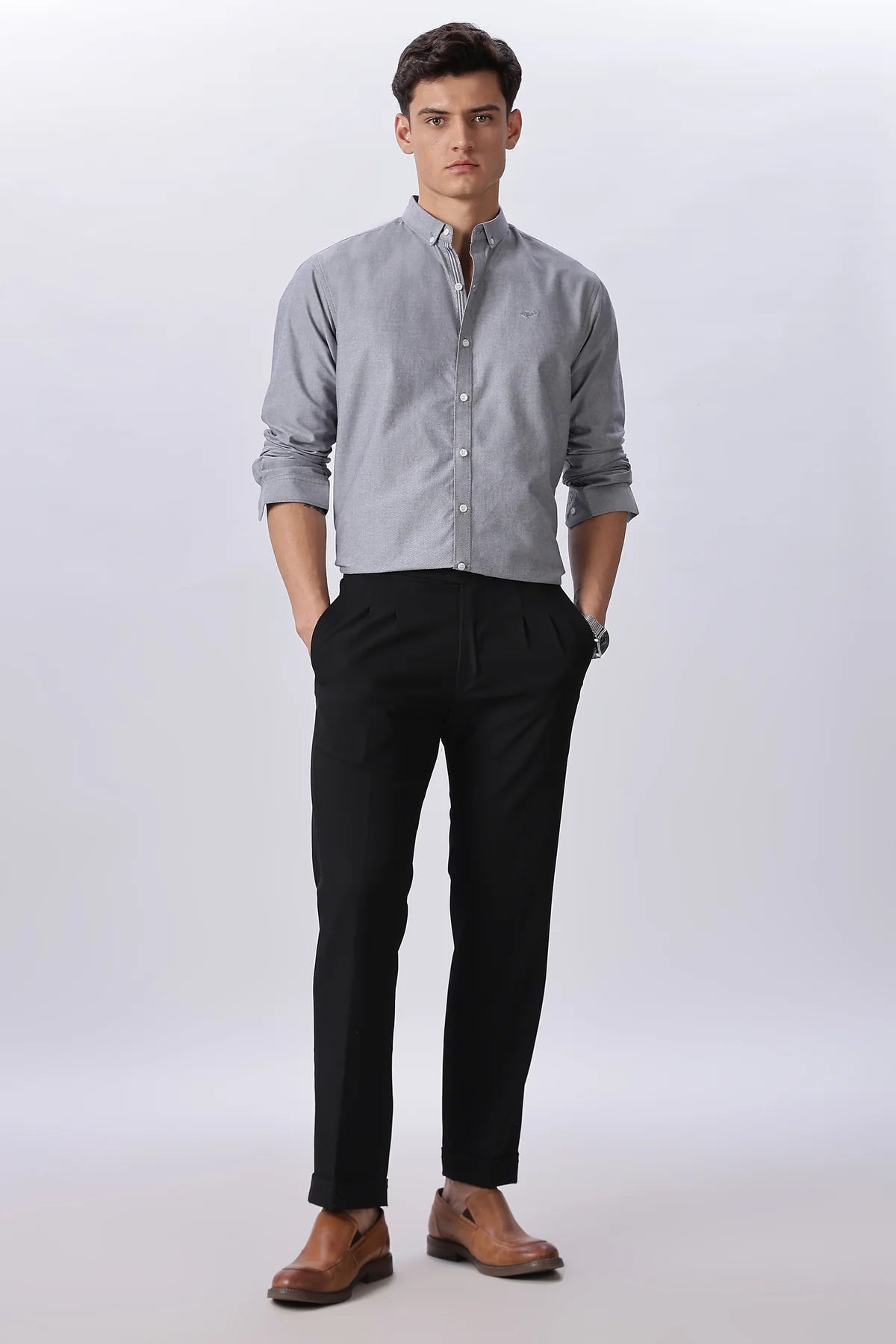 Milan Grey Pre-washed Oxford Shirt