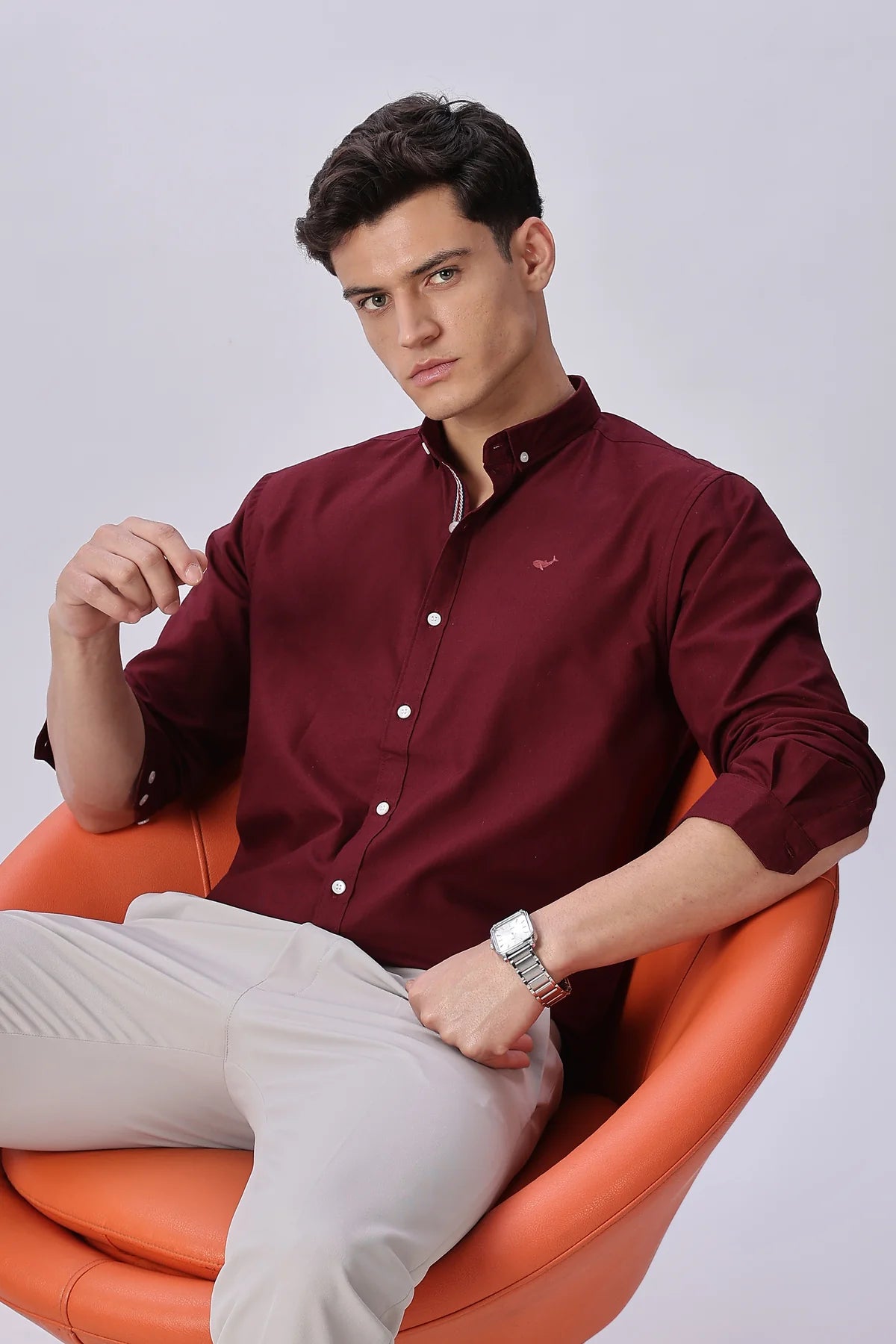 Bordeaux maroon Pre-washed Oxford Shirt