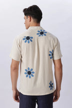Island Bloom Shirt With Printed Blue Daisy Motifs