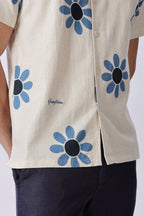 Island Bloom Shirt With Printed Blue Daisy Motifs