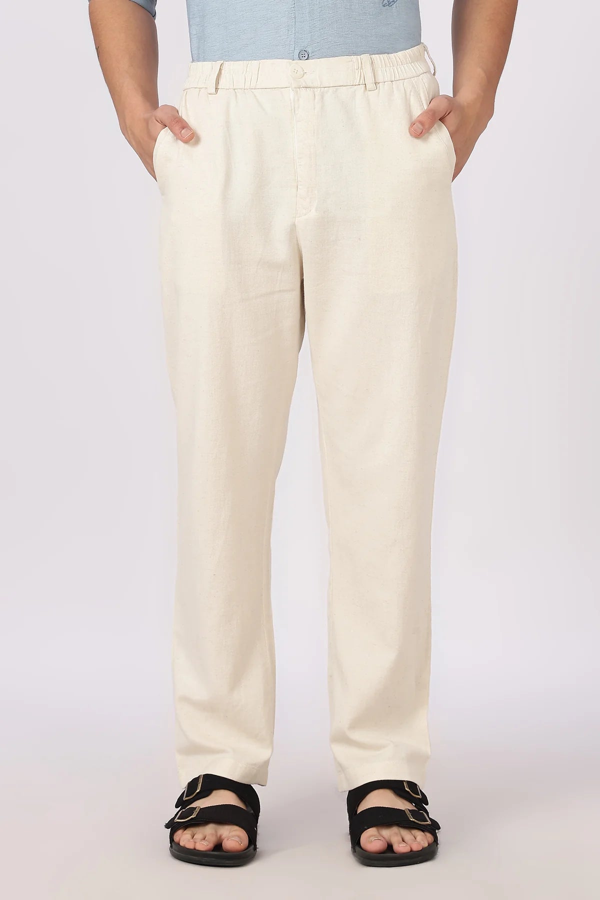 Linen-style 100% Cotton Straight Fit Cream Pant