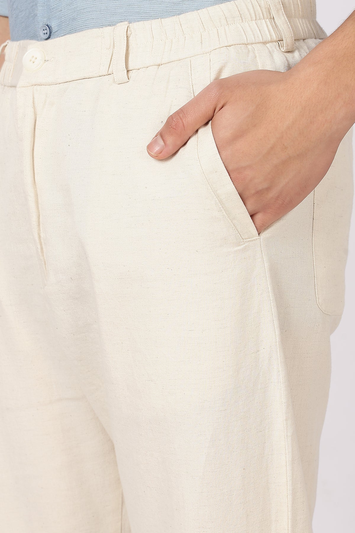Linen-style 100% Cotton Straight Fit Cream Pant