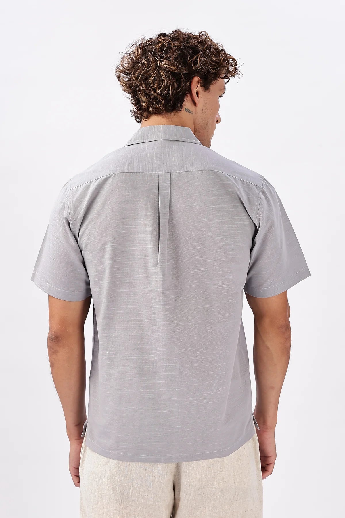 Skyline of Lisboa Cuban Collar Embroidery Shirt