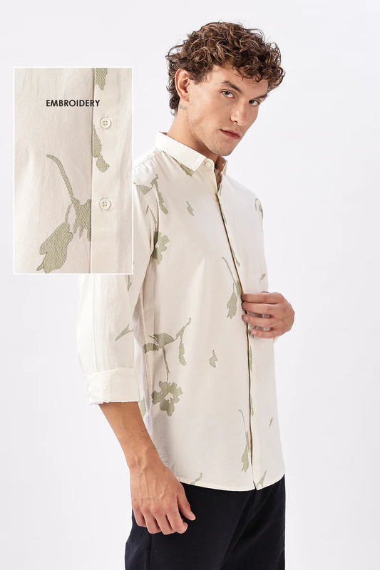 "Whispers in Sage" Embroidered Shirt