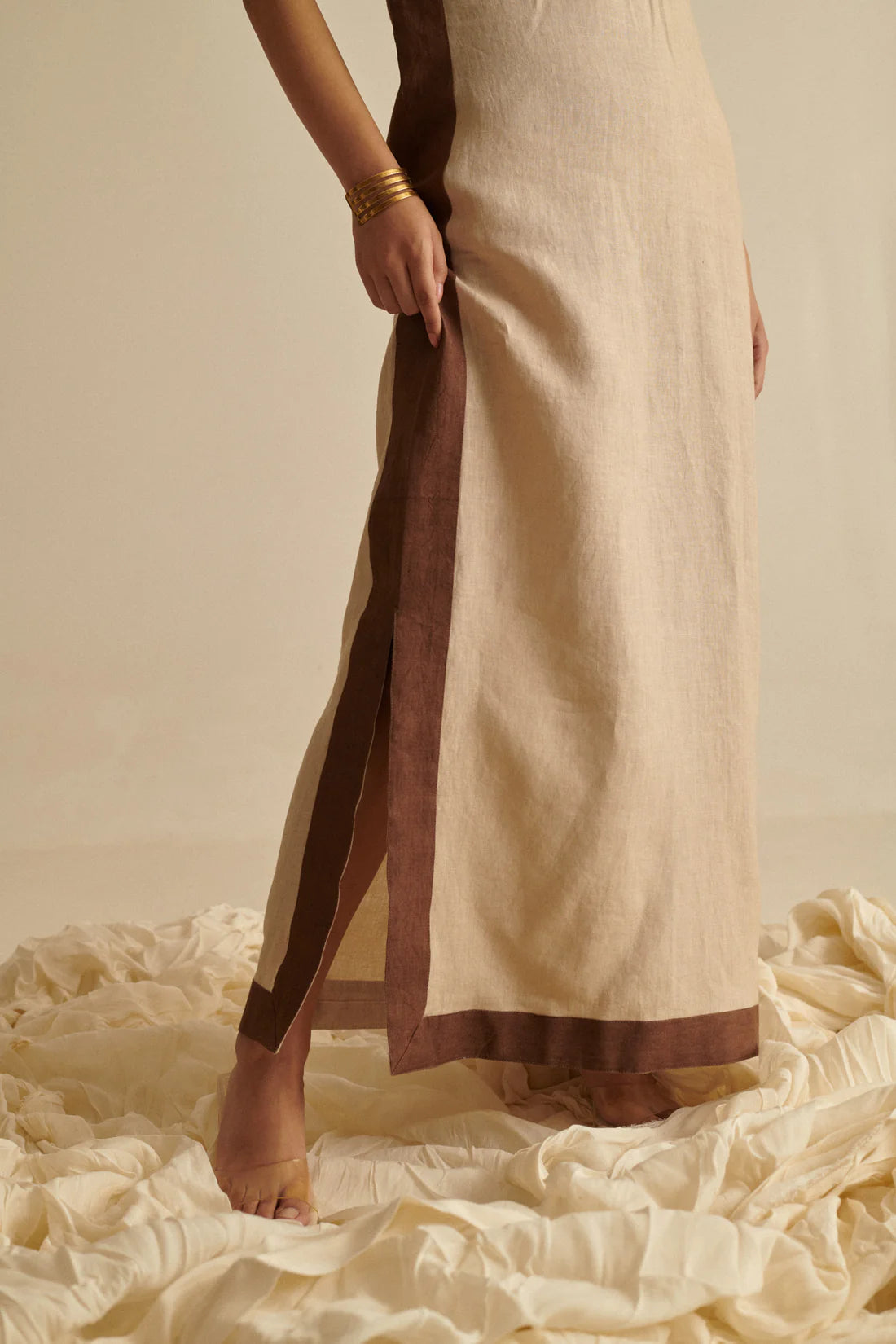 Beige & Brown Maxi Dress