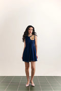 Denim Shoulder Embroidered A-line Dress