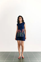 Denim Embellished Smocked Coord Set