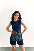 Denim Embellished Smocked Coord Set